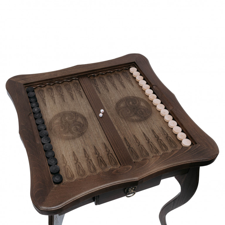 Sakkasztal "Louis" , magas, kombinált (tömör bükkfa, sakk/backgammon/kávé)